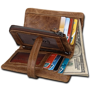 Cartera de hombre en cuero marrón vintage con protección RFID y bolsillo para monedas