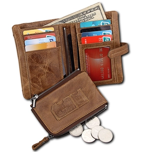 Cartera vintage de cuero crazy horse con bloqueo RFID, ranuras para tarjetas y monedas