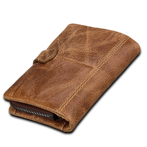 Cartera vintage de cuero crazy horse marrón para hombre con protección RFID y cremallera