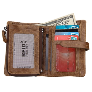 Cartera vintage de cuero de caballo loco marrón con protección RFID y ranuras