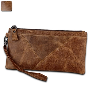 Bolso de mano para hombre en cuero crazy horse marrón con protección RFID y cremallera