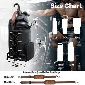 Waterproof magnetic water bottle holder with size chart for gym and outdoor sports use
