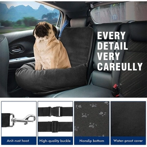 Waterproof car pet booster seat for small dogs with non-slip base and safety hooks