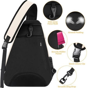 Waterproof black pickleball sling bag with mesh padding and security hidden pocket