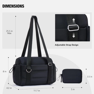 Borsa da palestra trapuntata in nylon nero con tracolla e mini astuccio incluso