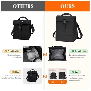 Sac isotherme noir avec doublure épaisse en aluminium et poignée de transport haut