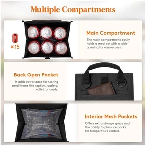 Sac isotherme noir pour pique-nique avec compartiments multiples et doublure alu