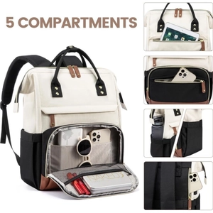 Women's 15.6 inch laptop backpack with USB port and five functional compartments in tricolor