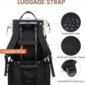 Waterproof laptop backpack details showing breathable mesh and luggage strap features