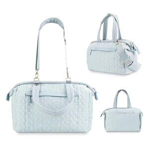 Light blue quilted baby diaper bag with large capacity for travel and outdoor use