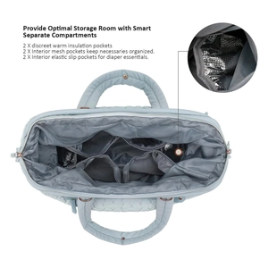 Quilted multi-functional diaper bag with insulated bottle pockets and spacious interior