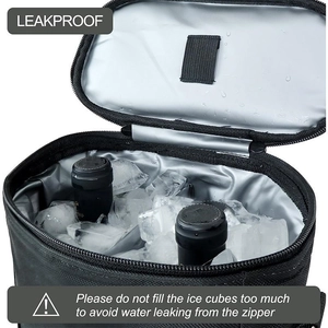 Leakproof insulated wine cooler bag with padded interior and space for two bottles