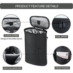 Insulated wine carrier bag with padded thermal lining and adjustable shoulder strap