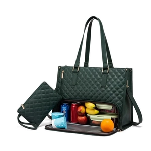 Borsa termica 2-in-1 verde scuro trapuntata con grande capacità e scomparto termico inferiore