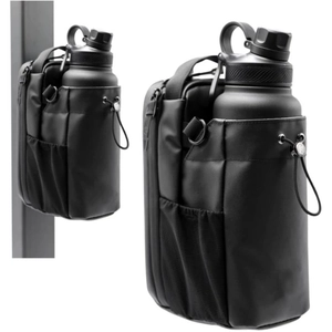Close-up of tactical nylon water bottle bag with mesh pocket and drawstring closure