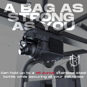 Magnetic fitness water bottle pouch in black nylon for gym gear and 46oz bottles