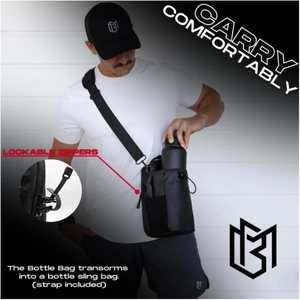 Magnetic gym water bottle sling bag with adjustable strap and lockable zippers for workout