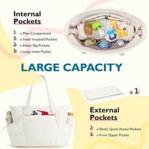 Sac à langer matelassé avec 9 poches de rangement et tapis à langer pour poussette
