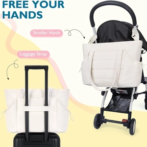 Sac à langer matelassé avec crochets pour poussette et sangle pour bagage de voyage