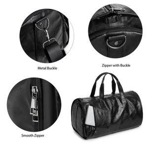 Vielseitige schwarze Leder-Reisetasche mit verstärkten Griffen und Diebstahlschutz-Schnalle