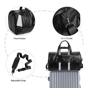 Vielseitige schwarze Leder-Reisetasche mit verstellbarem Gurt und Trolley-Aufsteckfunktion