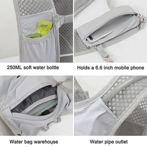 Lightweight grey hydration vest for marathon running with water bottle and phone pockets