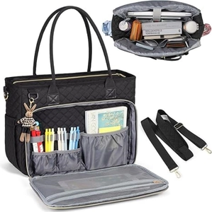 Detailed interior of a quilted laptop bag with laptop sleeve and stationary pockets