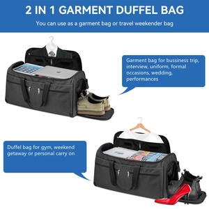 2-in-1 grey travel garment bag with suit compartment and dedicated shoe pocket