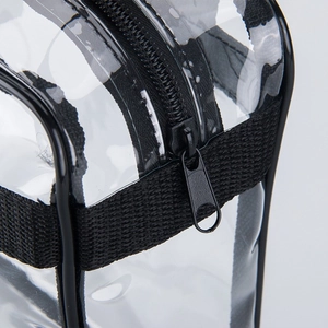 Large transparent PVC travel toiletry bag with black reinforced edges and zipper