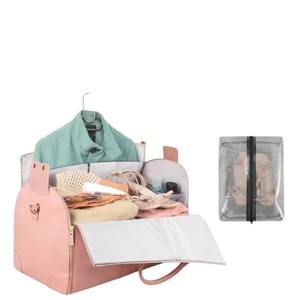 Pink 2-in-1 folding travel garment bag with spacious interior and shoe storage pouch