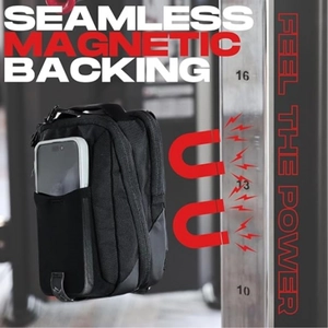 Waterproof magnetic gym bag for smartphone storage attached to metal surface