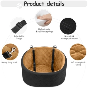 Portable pet car seat with safety straps and non-slip waterproof base for small dogs
