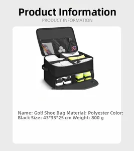 Internal view of golf shoe bag showing two compartments for shoes and clothes storage
