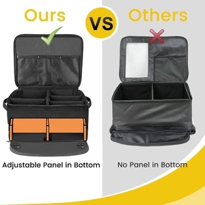 Detail view of adjustable divider and mesh pocket in durable nylon golf shoe bag