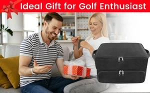 Dual-layer black golf shoe bag with handles, an ideal gift for golf enthusiasts