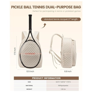 Cream quilted tennis and pickleball backpack for women with dedicated racquet slot