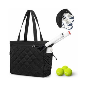 Large Quilted Tennis Tote Bag With Shoe Compartment Waterproof Lightweight Pickleball Duffel Bag For Men Women Gym Travel