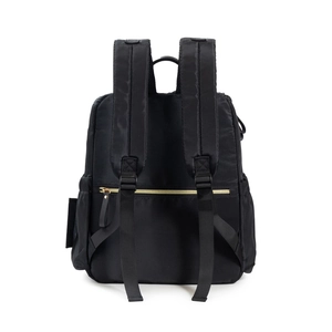 Sac à dos à langer imperméable noir avec bretelles réglables et fermeture éclair dorée