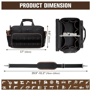 17-inch heavy duty tool bag with adjustable shoulder strap and multiple storage pockets