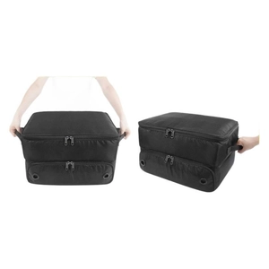 Dual-layer black golf shoe bag with breathable mesh and portable handle for outdoor sports