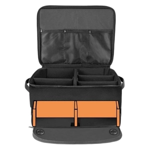 Black golf shoe bag with breathable mesh pockets and multi-compartment storage system