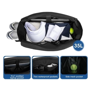Sac de sport matelassé 35L noir avec compartiment PC 15,6 pouces et chaussures