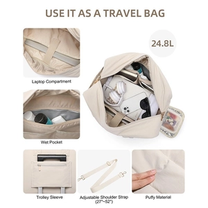 Borsa da viaggio 2-in-1 trapuntata beige da 24,8 L con tracolla regolabile e comoda
