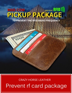 Slim crazy horse leather RFID blocking card holder showing multiple slots for credit cards