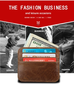 Detail of crazy horse leather card holder with 6 card slots and currency compartment