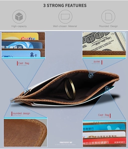 Brown crazy horse leather card holder with RFID protection and multiple slots