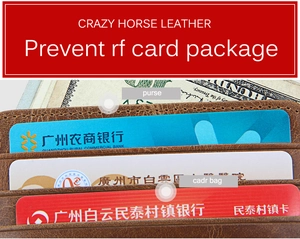 Detail of crazy horse leather card holder with RFID blocking and multiple card slots