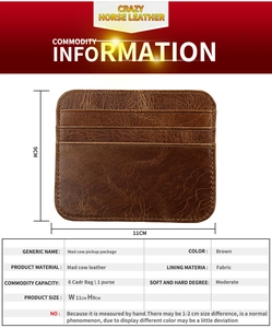 Detailed view of vintage brown crazy horse leather card holder with 11x9cm dimensions