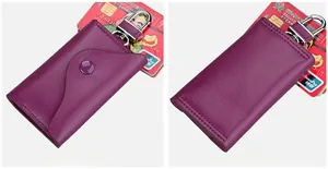 Violetter Schlüsseletui aus Leder mit Litschi-Muster und silbernem Drehhaken
