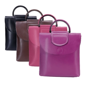 Detail view of stylish men's chest bags in four colors with lychee texture and metal handles